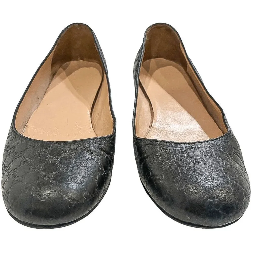 Gucci Microguccissima Black Leather Ballet Flats EU 36.5 Classic Logo Double G